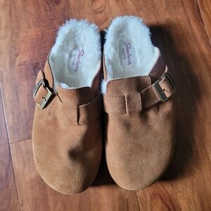Skechers Brown Suede Mules with White Lining